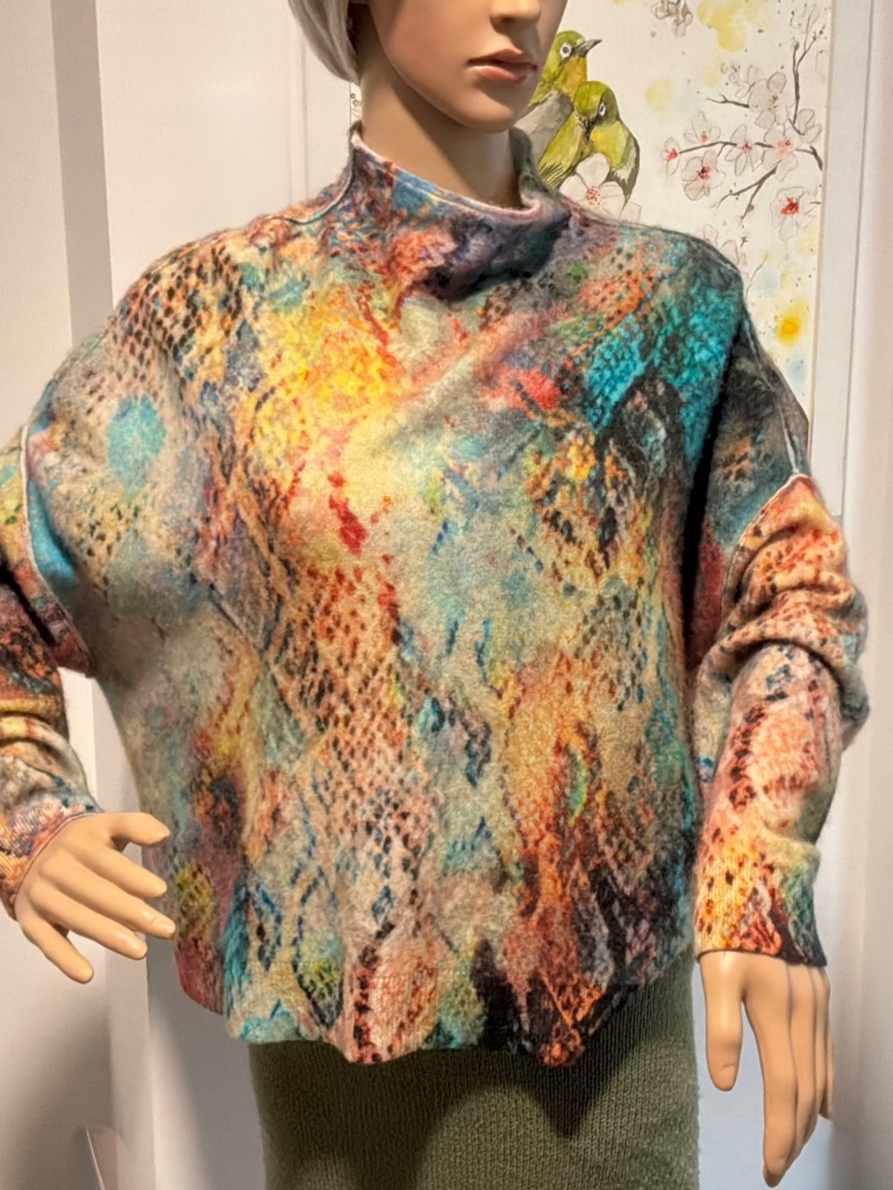 Anthropologie Pilcro The Alain Cashmere Mock Neck Sweater Snakeskin Rainbow